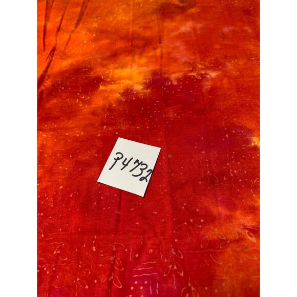 Hand-Dyed Batik Fabric 17" x 42" Orange & Pink with Subtle Leaf Design - Picture 4 of 5